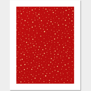 Christmas gold star pattern. Minimalistic Christmas pattern. Silent night pattern. Christmas starry snowflakes in minimalist style. Posters and Art